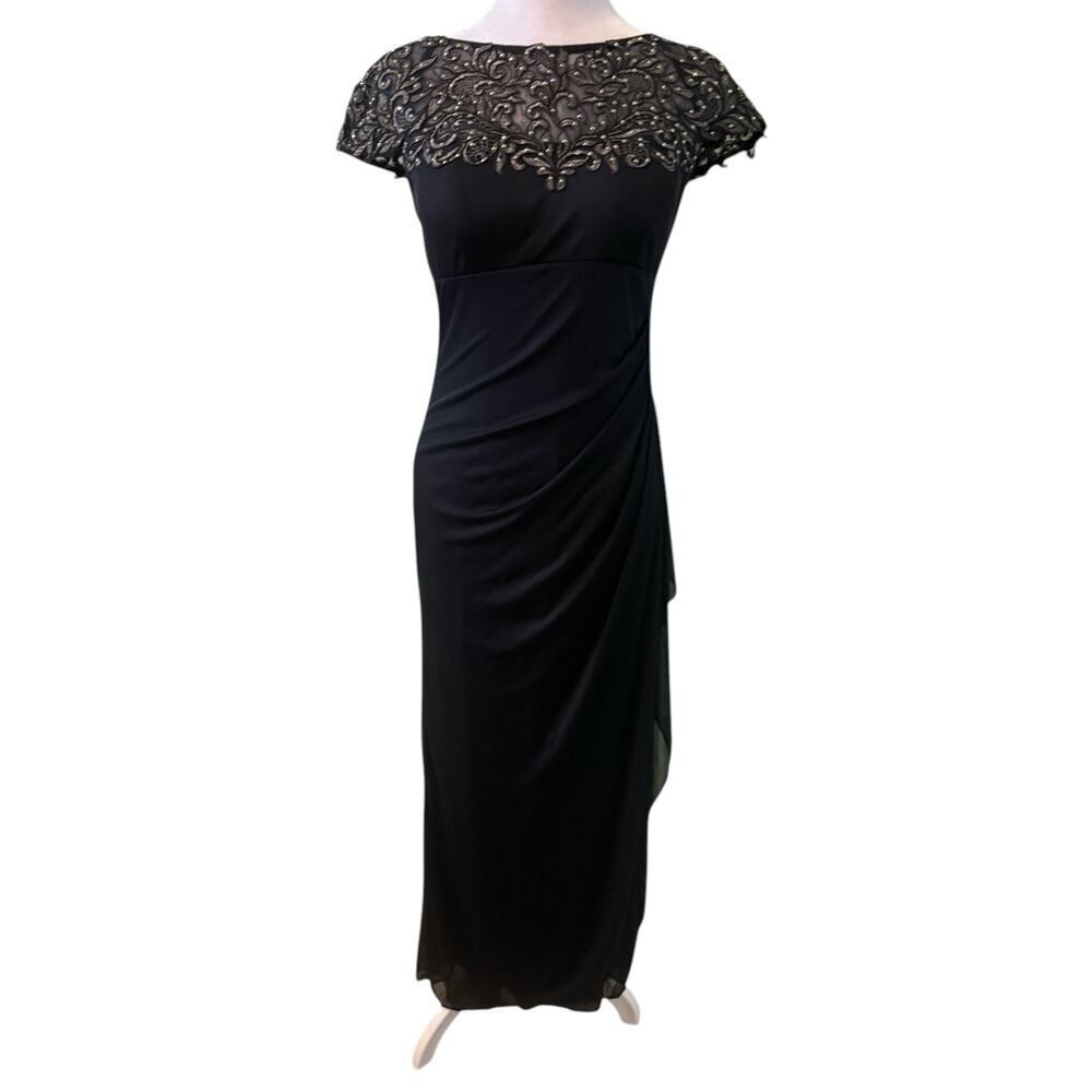 Vintage Xscape Black Long Party Fitted Gown 4P